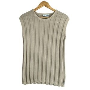 Armani Exchange AX Beige Neutral Ribbed Knit Sleeveless Sweater 100% Cotton Sz L